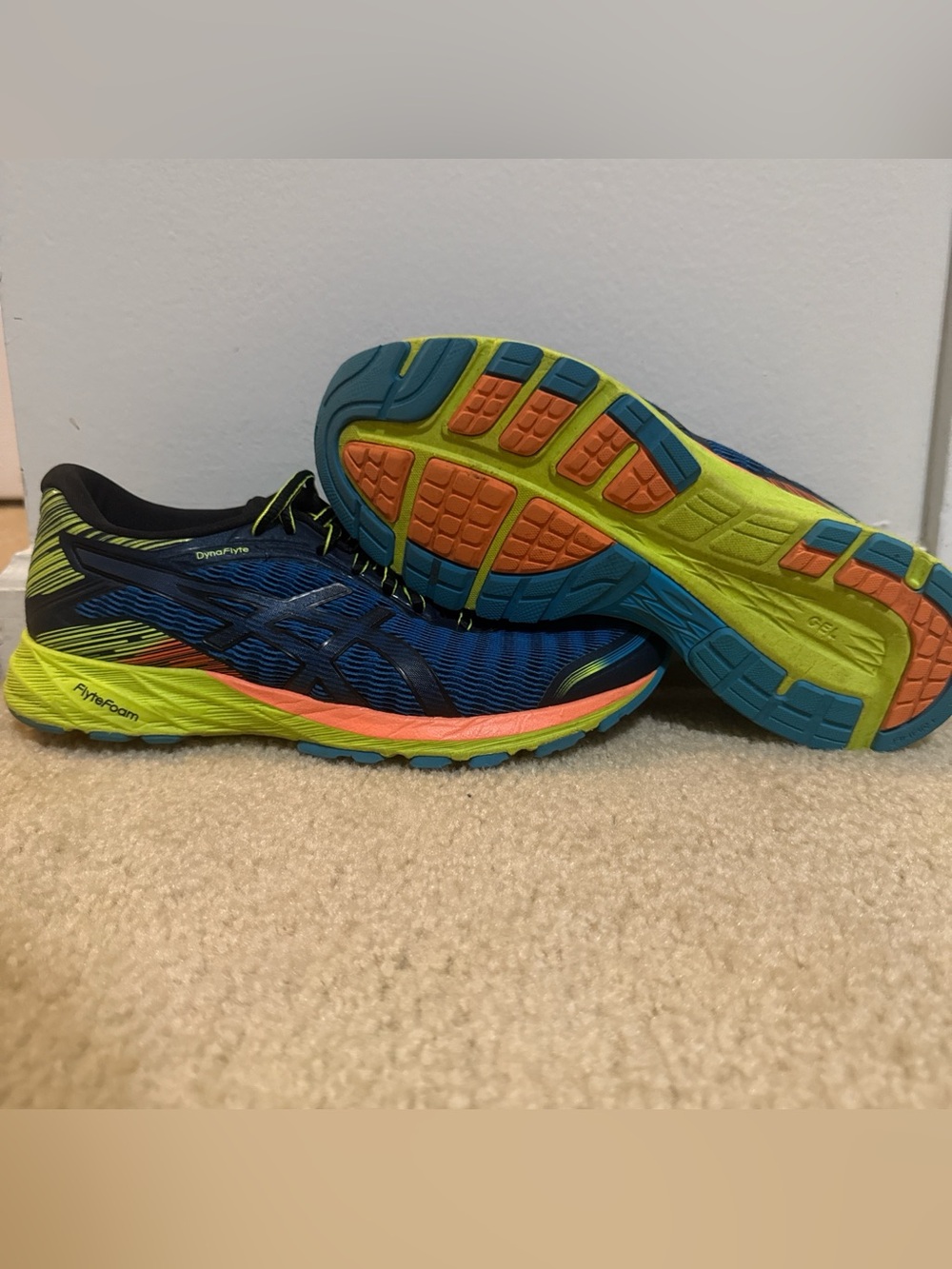 ASICS Men’s Blue with Neon Yellow and Coral Running Shoes